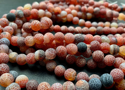 4 mm 6 mm 8 mm 10 mm Multi Black And Red Color Matte Finished Round Cracked Fire Agate Gemstone Beads 14 Inches Strand #2860
