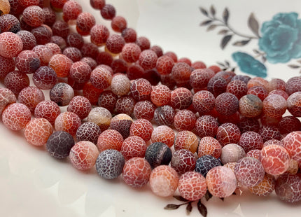 4 mm 6 mm 8 mm 10 mm Multi Black And Red Color Matte Finished Round Cracked Fire Agate Gemstone Beads 14 Inches Strand #2860