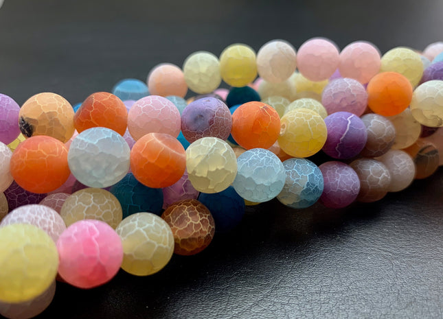 4 mm 6 mm 8 mm 10 mm Multi White Purple Blue Orange Color Matte Finished Round Cracked Fire Agate Gemstone Beads 14 Inches Strand #2861