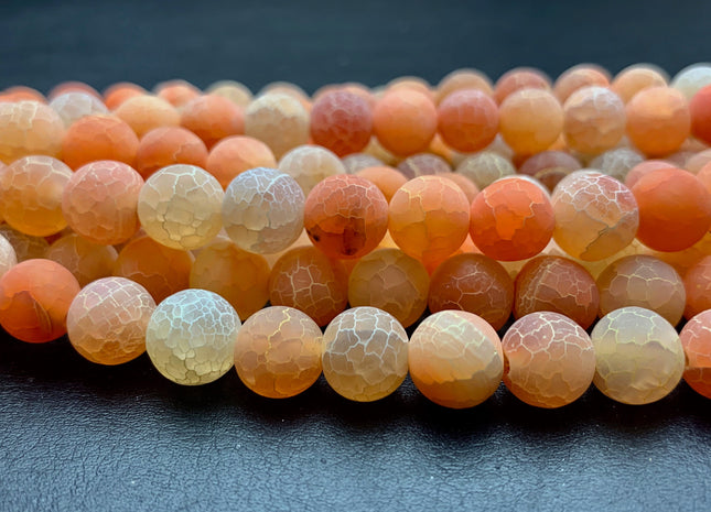 4 mm 6 mm 8 mm 10 mm Multi Orange Color Matte Finished Round Cracked Fire Agate Gemstone Beads 14 Inches Strand #2863
