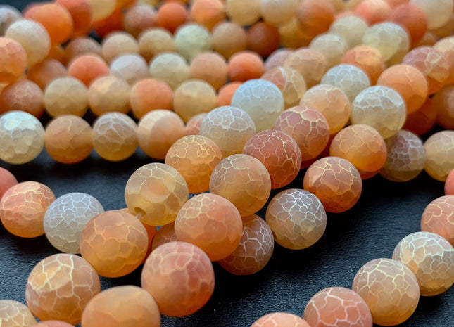 4 mm 6 mm 8 mm 10 mm Multi Orange Color Matte Finished Round Cracked Fire Agate Gemstone Beads 14 Inches Strand #2863