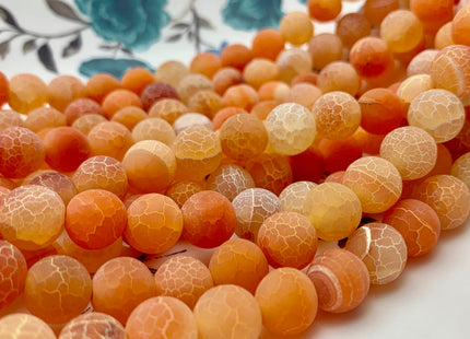 4 mm 6 mm 8 mm 10 mm Multi Orange Color Matte Finished Round Cracked Fire Agate Gemstone Beads 14 Inches Strand #2863