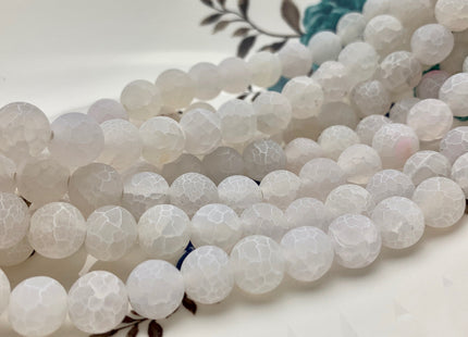 4 mm 6 mm 8 mm 10 mm White Color Matte Finished Round Cracked Fire Agate Gemstone Beads 14 Inches Strand #2862