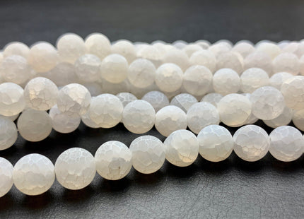 4 mm 6 mm 8 mm 10 mm White Color Matte Finished Round Cracked Fire Agate Gemstone Beads 14 Inches Strand #2862