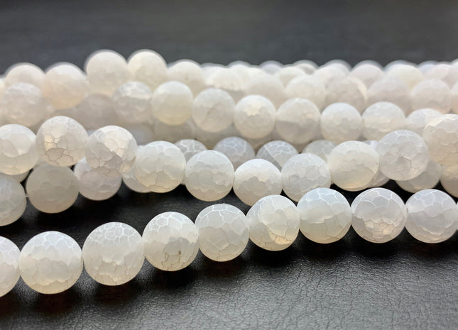 4 mm 6 mm 8 mm 10 mm White Color Matte Finished Round Cracked Fire Agate Gemstone Beads 14 Inches Strand #2862