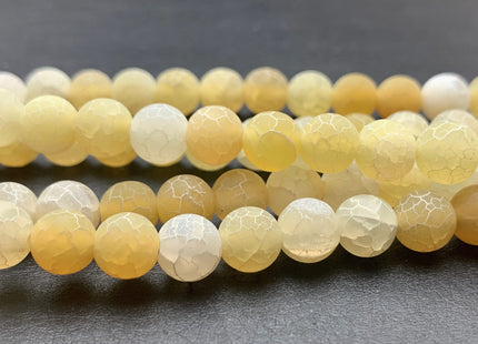 4 mm 6 mm 8 mm 10 mm Yellow Color Matte Finished Round Cracked Fire Agate Gemstone Beads 14 Inches Strand #2867
