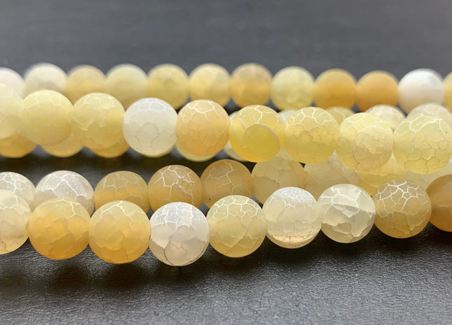 4 mm 6 mm 8 mm 10 mm Yellow Color Matte Finished Round Cracked Fire Agate Gemstone Beads 14 Inches Strand #2867