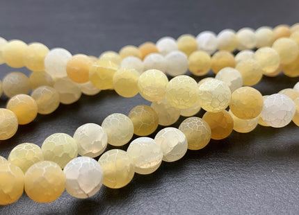 4 mm 6 mm 8 mm 10 mm Yellow Color Matte Finished Round Cracked Fire Agate Gemstone Beads 14 Inches Strand #2867