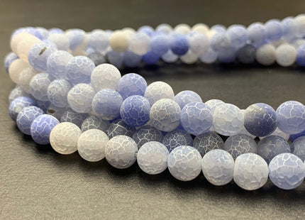 4 mm 6 mm 8 mm 10 mm Light Blue Color Matte Finished Round Cracked Fire Agate Gemstone Beads 14 Inches Strand #2868