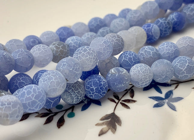 4 mm 6 mm 8 mm 10 mm Light Blue Color Matte Finished Round Cracked Fire Agate Gemstone Beads 14 Inches Strand #2868