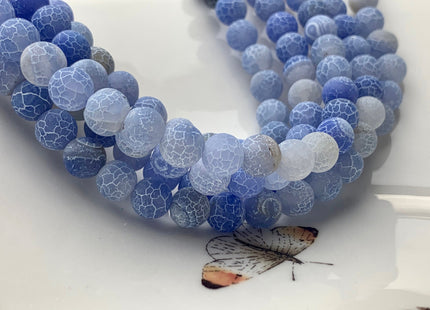 4 mm 6 mm 8 mm 10 mm Light Blue Color Matte Finished Round Cracked Fire Agate Gemstone Beads 14 Inches Strand #2868