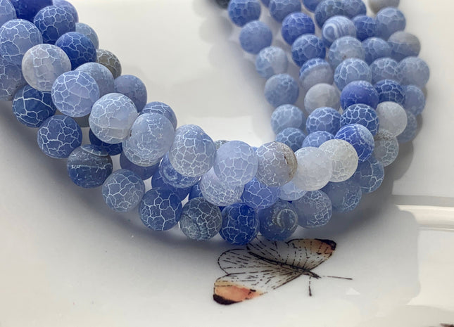 4 mm 6 mm 8 mm 10 mm Light Blue Color Matte Finished Round Cracked Fire Agate Gemstone Beads 14 Inches Strand #2868