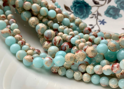 4mm 6mm 8mm 10mm Smooth Round Impression Jasper Gemstone Beads Snake Skin Aqua Color Jasper Loose Beads 15.5 Inches #2869