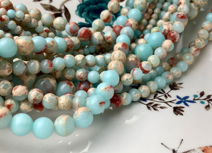 4mm 6mm 8mm 10mm Smooth Round Impression Jasper Gemstone Beads Snake Skin Aqua Color Jasper Loose Beads 15.5 Inches #2869