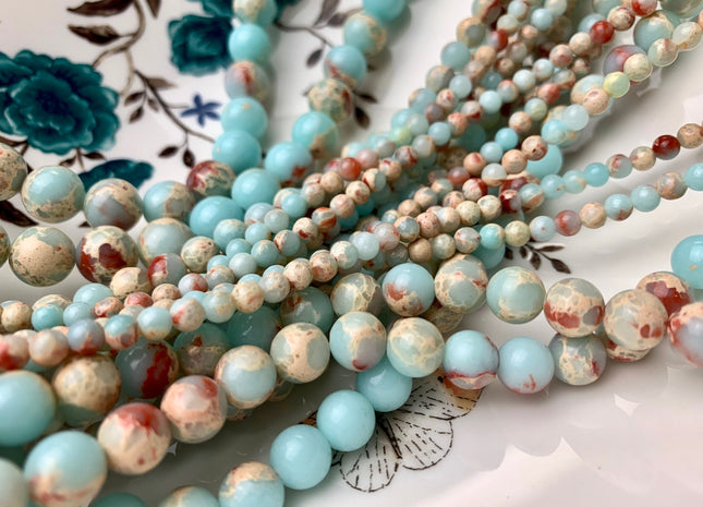 4mm 6mm 8mm 10mm Smooth Round Impression Jasper Gemstone Beads Snake Skin Aqua Color Jasper Loose Beads 15.5 Inches #2869