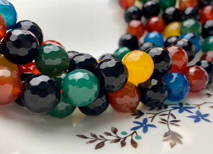 14mm 16mm Faceted Round Fire Agate Gemstone Beads Heat Treated Mixed Yellow Blue Green Black Carnelian Color 15.5 Inches Strand #2871