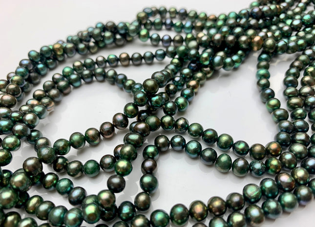 5-6 mm Olive Green Color Potato Freshwater Pearl Beads Genuine High Luster Green Color Freshwater Pearls #1906