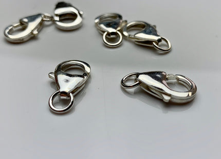 15 mm .925 Sterling Silver Lobster Clasp with Jump Ring, Sterling Silver Findings Clasp, Silver Lobster Clasp with Ring (428-SCL15)