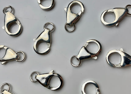 15 mm .925 Sterling Silver Lobster Clasp with Jump Ring, Sterling Silver Findings Clasp, Silver Lobster Clasp with Ring (428-SCL15)