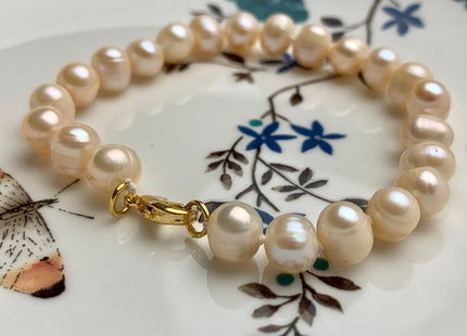 7-8 mm Natural Pink / Peach Freshwater Pearl Bracelet With 14K Gold Filled Clasp 7.5 Inches Bracelet Genuine Freshwater Pearl Bracelet #1132