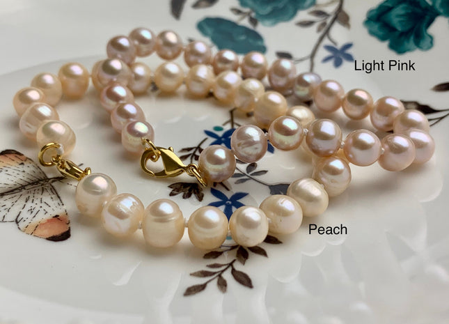 7-8 mm Natural Pink / Peach Freshwater Pearl Bracelet With 14K Gold Filled Clasp 7.5 Inches Bracelet Genuine Freshwater Pearl Bracelet #1132