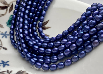 5x7 mm Blue Purple Rice / Oval Freshwater Pearl, Genuine Freshwater Pearls, Blue Purple Rice Cultured Freshwater Pearls #450