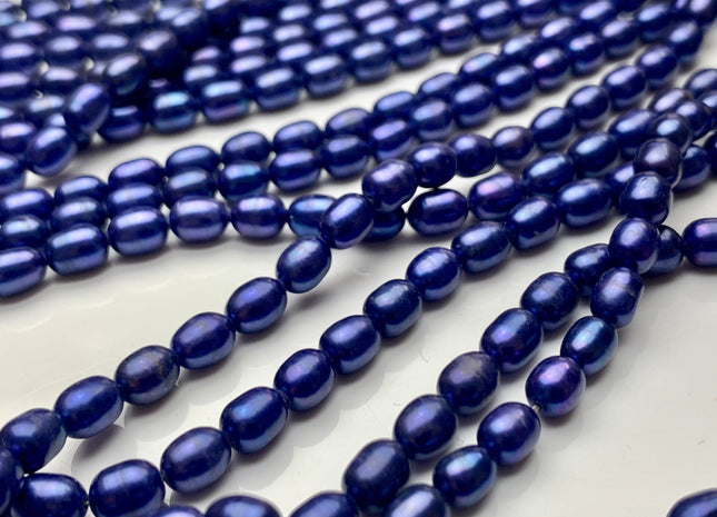 5x7 mm Blue Purple Rice / Oval Freshwater Pearl, Genuine Freshwater Pearls, Blue Purple Rice Cultured Freshwater Pearls #450
