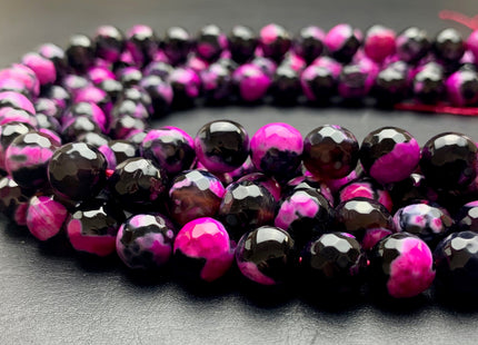 10 mm Faceted Round Fire Agate Gemstone Beads Heat Treated Black And Pink Color Agate 15.5 Inches Strand #2887