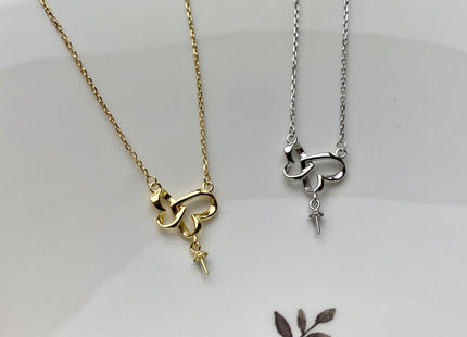 925 Sterling Silver/Gold Necklace Chain With Double Heart Design Pendant Setting Findings For Half Drilled Pearl DIY Necklace #10341