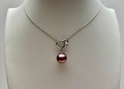 One-Of-A-Kind AAA Natural Dark Mauve Edison Pearl With 925 Sterling Silver Chain Double Heart Design Pearl Necklace Bridal Necklace #10341-A