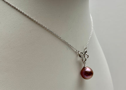 One-Of-A-Kind AAA Natural Dark Mauve Edison Pearl With 925 Sterling Silver Chain Double Heart Design Pearl Necklace Bridal Necklace #10341-A