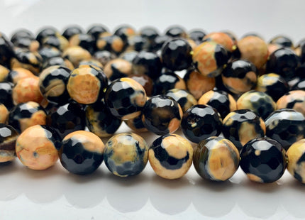 8 mm 10 mm Faceted Round Fire Agate Gemstone Beads Heat Treated Black And Yellow Color Agate 15.5 Inches Strand #2884