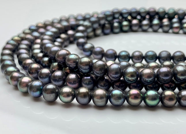 6.5-7 mm AAA Gray Peacock Color Round Freshwater Pearl Beads Genuine Freshwater Peacock Colored Pearls #1999