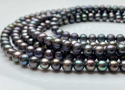 6.5-7 mm AAA Gray Peacock Color Round Freshwater Pearl Beads Genuine Freshwater Peacock Colored Pearls #1999