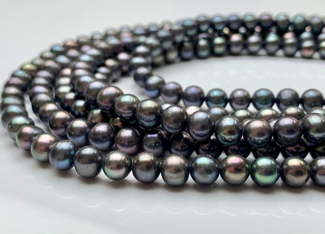 6.5-7 mm AAA Gray Peacock Color Round Freshwater Pearl Beads Genuine Freshwater Peacock Colored Pearls #1999