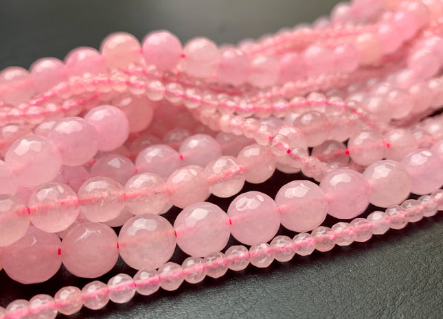 4 mm 6 mm 8 mm 10 mm 12 mm Micro Faceted Round Rose Quartz Gemstone Beads Natural Rose Quartz Loose Beads 14 Inches Strand #2908