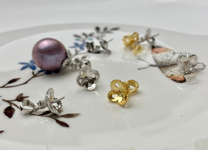 One Piece 925 Sterling Silver/Gold Pendant Cap Setting Findings For Half Drilled Pearls Genuine 925 Sterling Silver W/CZ Pendant #10019-A