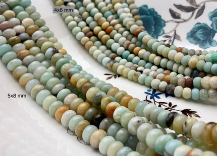 4x6 mm 5x8 mm Natural Smooth Rondelle Multi Color Amazonite Beads Natural Green Color Amazonite Loose Beads 15.5 Inches Strand #2914