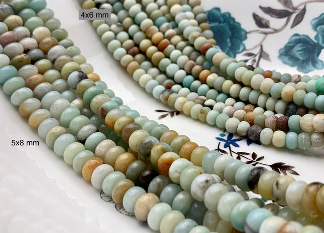 4x6 mm 5x8 mm Natural Smooth Rondelle Multi Color Amazonite Beads Natural Green Color Amazonite Loose Beads 15.5 Inches Strand #2914