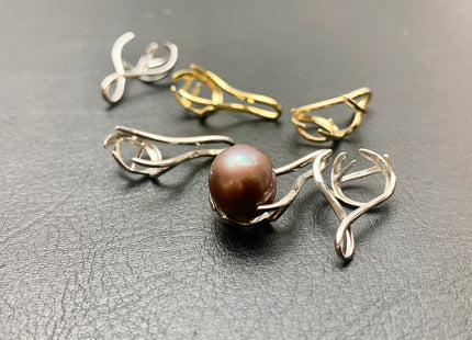 One Piece 925 Sterling Silver/Gold Pendant Setting Findings For Half Drilled Pearls Cage Shape Design Pearl Mount DIY Jewelry #10345-A