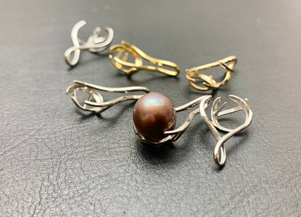 One Piece 925 Sterling Silver/Gold Pendant Setting Findings For Half Drilled Pearls Cage Shape Design Pearl Mount DIY Jewelry #10345-A