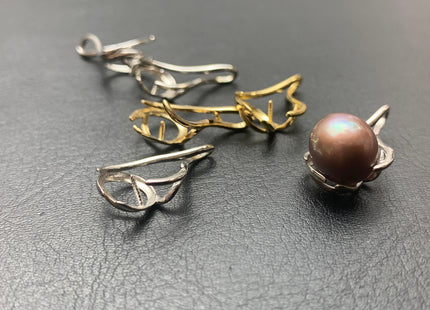 One Piece 925 Sterling Silver/Gold Pendant Setting Findings For Half Drilled Pearls Cage Shape Design Pearl Mount DIY Jewelry #10345-A