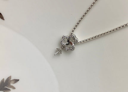 One Piece 925 Sterling Silver/Gold Pendant Setting Findings For Half Drilled Pearl Clover Leaf Shape Design W/CZ DIY Jewelry Pendant #1925-A