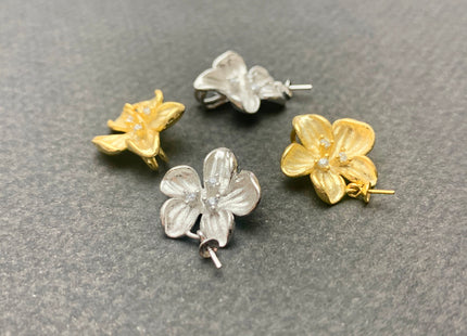 One Piece 925 Sterling Silver/Gold Pendant Setting Findings For Half Drilled Pearls Flower Shape Design W/CZ DIY Jewelry Pendant #1924-A