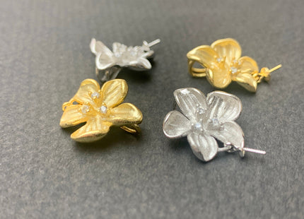 One Piece 925 Sterling Silver/Gold Pendant Setting Findings For Half Drilled Pearls Flower Shape Design W/CZ DIY Jewelry Pendant #1924-A