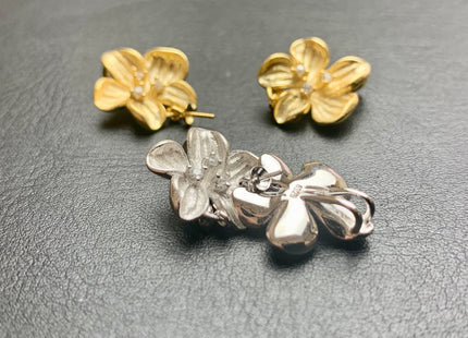 One Piece 925 Sterling Silver/Gold Pendant Setting Findings For Half Drilled Pearls Flower Shape Design W/CZ DIY Jewelry Pendant #1924-A