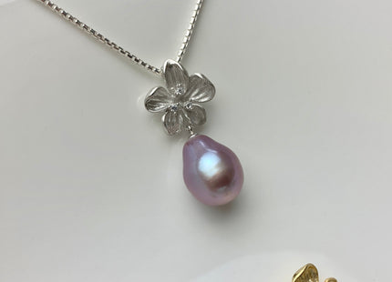 One Piece 925 Sterling Silver/Gold Pendant Setting Findings For Half Drilled Pearls Flower Shape Design W/CZ DIY Jewelry Pendant #1924-A