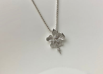 One Piece 925 Sterling Silver/Gold Pendant Setting Findings For Half Drilled Pearls Flower Shape Design W/CZ DIY Jewelry Pendant #1924-A