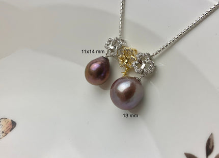 One-Of-A-Kind 13-14 mm AAA Very Rare Natural Dark Mauve Genuine Edison Pearl Pendant W/925 Sterling Silver Clover Leaf Design #10343-B