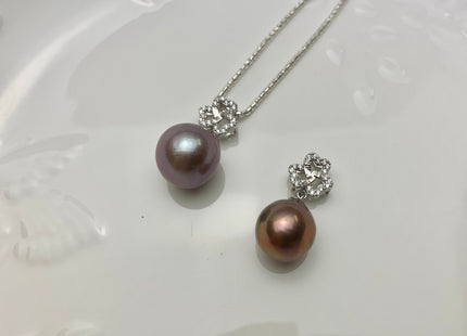 One-Of-A-Kind 13-14 mm AAA Very Rare Natural Dark Mauve Genuine Edison Pearl Pendant W/925 Sterling Silver Clover Leaf Design #10343-B
